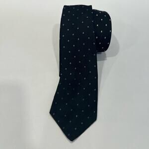 Vintage Joe Fischman 100% Silk Neck Tie Black White Blue Polka Dots JL